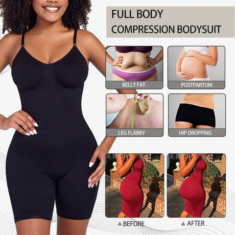 Women V Neck Shapewear Tummy Control Bodysuit Breathable Tank Top Sexy Adjustable Strap Full Body Shaper High Stretch Anti Chafing Faja Invisable Comfortable Shorts Slimming Waist Trainer Butt Lifter 3 Colors Available