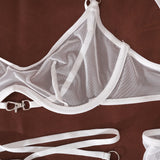 Ellolace Solid Women's Lingerie Sets Seductive See Through Bra Belt Thong 3PC with Gloves Stockings Sissy Sexy Women's Underwear