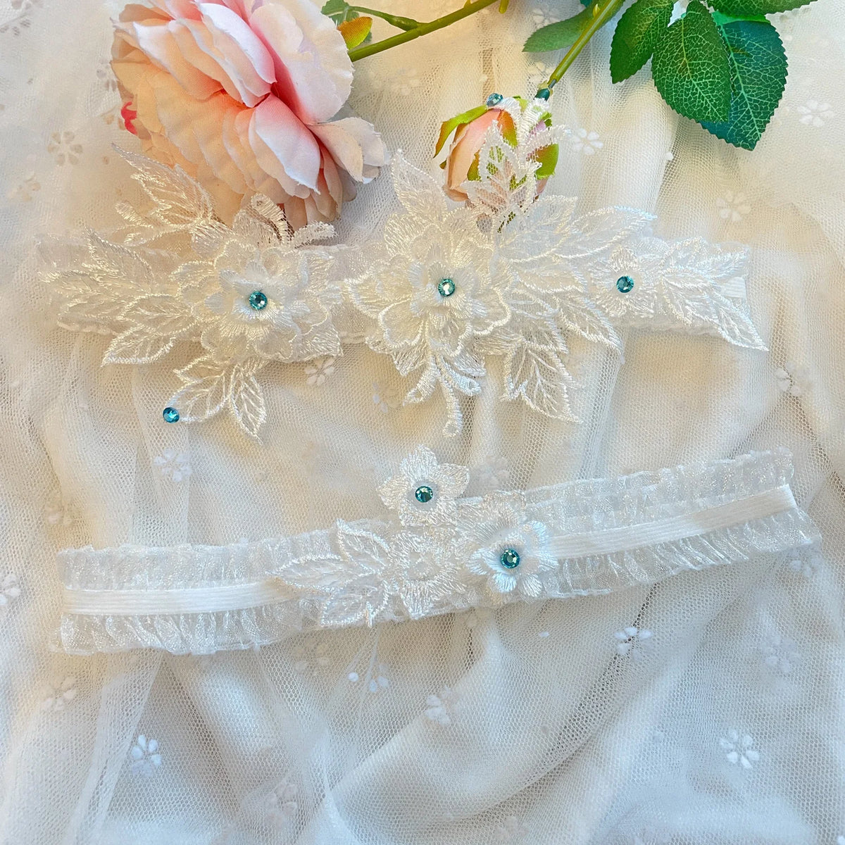 Sexy Lace Garter Women Socks Ring Bride Leg Ring Wedding Dress Ring Decoration Garters Thigh Bands Flowers With Rhinestone Blue