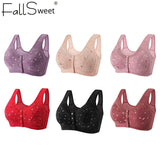 FallSweet Front Closure Cotton Bra for Women Plus Size Seamless Wireless Sports Bras Thin Underwear for Middle-Aged & Elderly