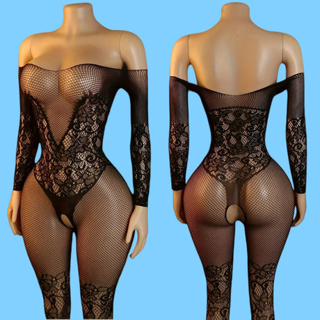 Women's Sexy Pink Mesh Underwear High Elasticity Fishnet Hollow Out Three Piece Open Crotch Babydoll Set Exotic Lingerie