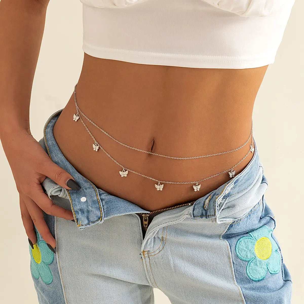 Classic Retro Cute Butterfly Waist Belly Chain for Women Summer Beach Sexy Simple Body Chain Vacation Jewelry Accessories Gift