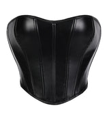 Women Faux Leather Strapless Corset Boned Back Lace Up Waist Cincher Gothic Party Club Night Out Wear