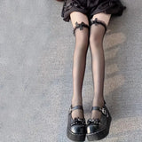 Lace Ruffle Thigh High Socks Bow Over The Knee Socks Women's Stockings Hosiery
