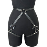 Fashionable Women's Bowknot Leg Harness with Bracelet Faux Leather Buttocks Adjustable Suspenders Gothic Garter Thigh Sword Belt