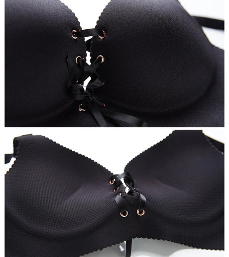 Seamless Sexy Push Up Bras for Women Seamless Solid Bra 3/4 Cup Solid Underwear Ribbon Tied Bra Wire Free Lingerie Brassiere