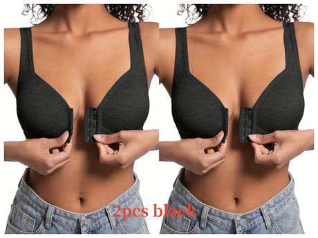 Women's Bra Wire-Free Front Closure Solid Color Full Coverage Fixed Cups More Considerate for Middle-Aged And Elderly Individual