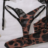 Diccvicc Sensual Lingerie Woman See Through Sexy Lace Bra Garter Belt Leopard Underwear with Stocking Glove Exotic Intimate Wear