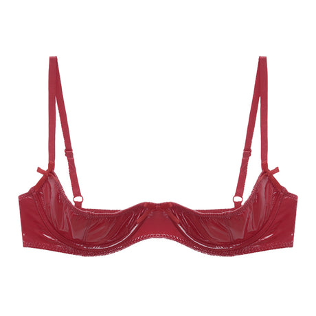 Womens Lingerie Open Breast Bras Wet Look Patent Leather Sexy Open Chest Quarter Cup Brassier Strappy Underwired Bra Underwear