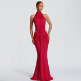 Women Solid Color Mermaid Evening Dress Sexy Open‑Back Slim Floor‑Length Long Gown Formal Banquet Party Maxi Dresses For Ladies