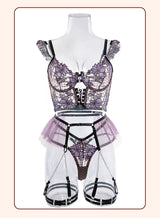 Erotic Lingerie for Women Sexy Set Underwear Floral Transparent Lace Bra and Panty Intimate Sets with Garter Outfits Bodysuits