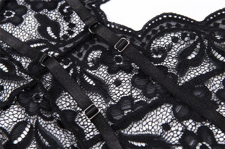 Hot Sexy Lace Solid Color Mesh Jumpsuit Sleeveless Backless Sling Deep V Neck Transparent Rompers For Women lingerie bodysuit
