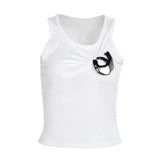 Creative Metal Decoration Tank Tops Women Edgy Clothes Y2k Accessories Sleeveless Crop Top Slim Fit Ropa De Mujer Camison Verano