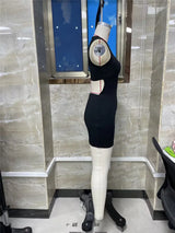 Gold Metal Decor Sleeveless Short Dress  For Women sexy solid black Bodycon dress For Women