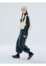 Green Plaid Lamb Wool Lantern Pants Female clothing women's pants and trousers Elastic Waist Loose Baggy Trousers for woman