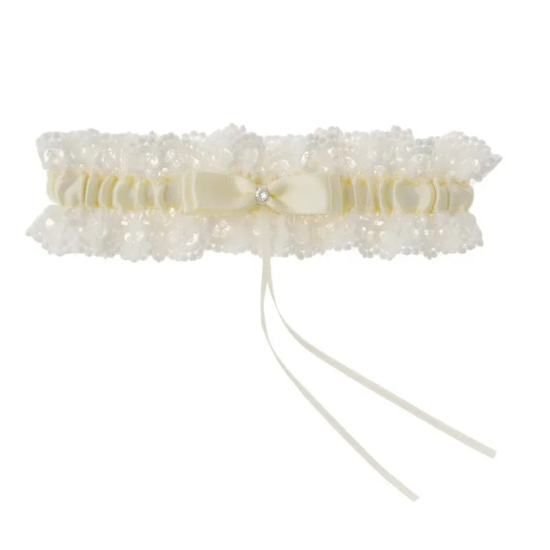 Women Lace Bow Silky Smooth Satin Elastic Thigh Strap Garter Belt Sexy Thigh Bands Party Bride Leg Garter Cosplay Tea Time