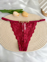 Custom Rhinestone Letter Name Text Sexy Lace Thong Panties Low Rise G-string Personalized Gift Wife Lover Anniversary Festival