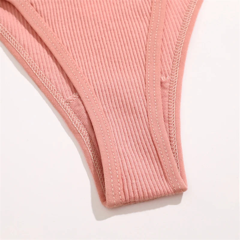 1PCS Women Sexy Cotton Panties Two Belts Hollow Out G-String Thongs Breathable Underwear for Female Solid Color Lingerie S-XL
