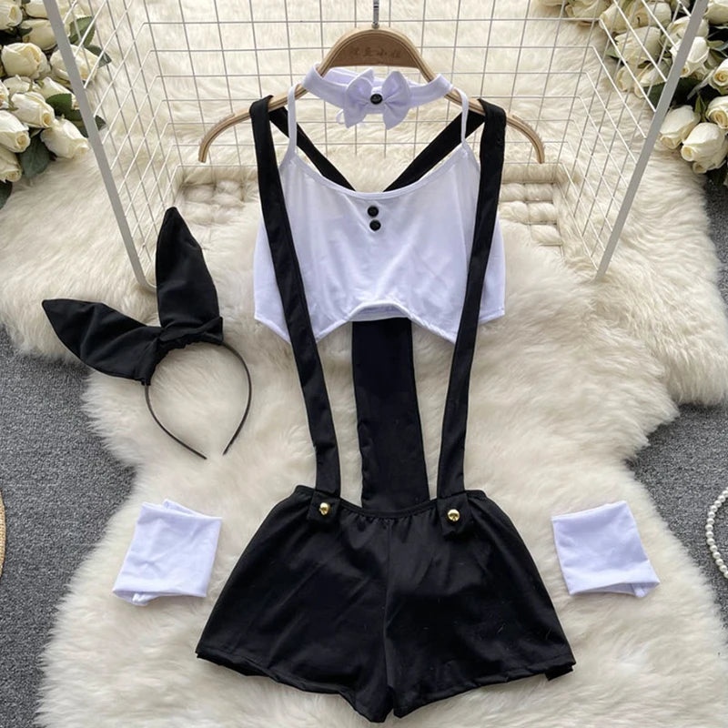 Women Sets Ruffled Apron Shorts Headband Maid Cosplay Costume Rabbit Officer Party Park Performance Sexy Suits Hotsweet Clothes