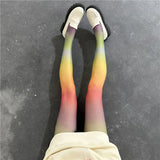 1 Pair Rainbow Gradient Tights Japanese Style Sweet Comfy Novelty Pantyhose Women's Stockings & Hosiery