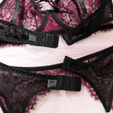 Women's 4-Piece Sheer Lace Lingerie Set Crisscross Strap Bra Garter Belt Long Socks Seductive Intimate Underwear