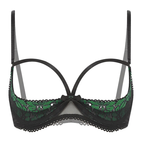 Womens Sexy Cupless Bra Sheer Floral Lace Bra Hollow Out 1/4 Cups Push-up Underwire Bralette Balconette Lingerie Underwear