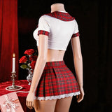 Women Sexy Lingerie Plaid Cosplay Uniform Role Play Costume Erotic Underwear Checkered Nightwear Fancy Dress Plus Size Set