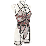 Leopard Print Strappy Bodysuit Blue Caged Harness Lingerie Sexy Mesh Sheer Teddy Underwire Erotic Lenceria Mujer