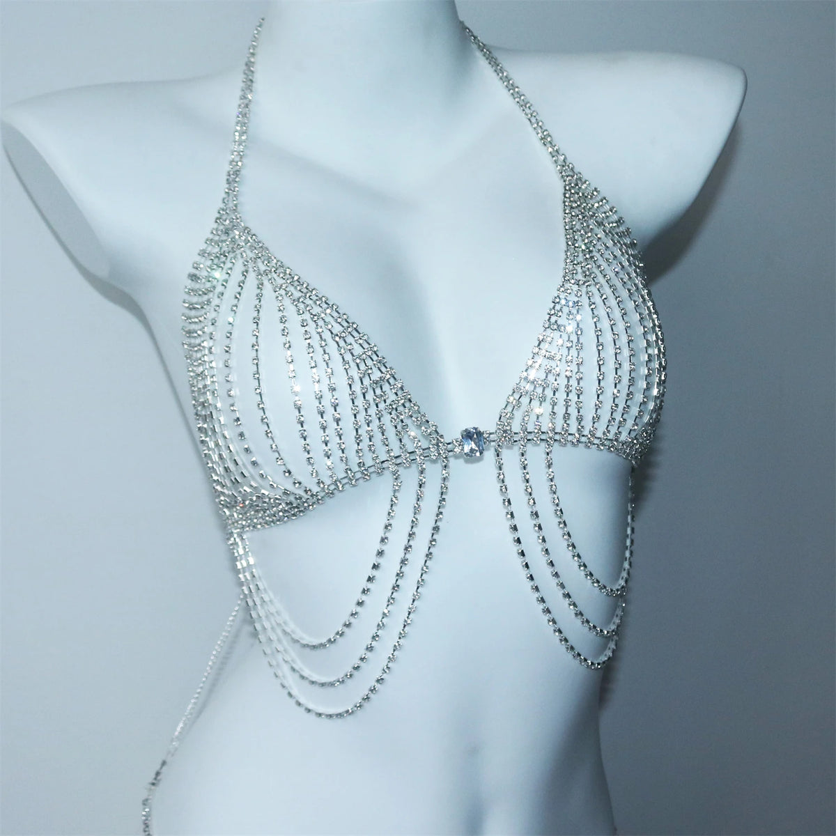 Sexy Accessories: Women's Rhinestone Bikini Chest Chains & Body Jewelry — Dazzling Rhinestone Tassel Chest Chains & Body Chains