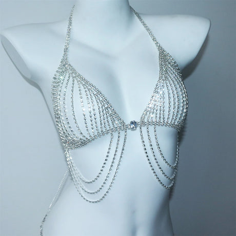 Sexy Accessories: Women's Rhinestone Bikini Chest Chains & Body Jewelry — Dazzling Rhinestone Tassel Chest Chains & Body Chains