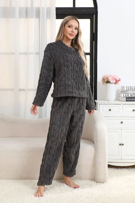 Women's Autumn and Winter Thermal Pajamas Sets Coral Velvet Jacquard Warm Loungewear Female Soft Comfortable Thickened Sleepwear