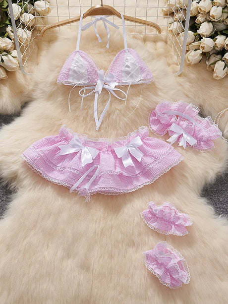 Women Sets Ruffled Apron Shorts Headband Maid Cosplay Costume Rabbit Officer Party Park Performance Sexy Suits Hotsweet Clothes
