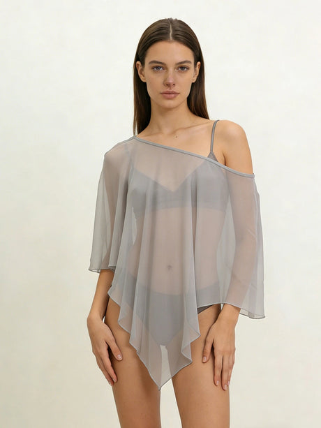 Sheer Poncho Top for Women Asymmetrical Mesh Shawl Wraps See Through Chiffon Capelet Evening Dress Wedding Cover Up