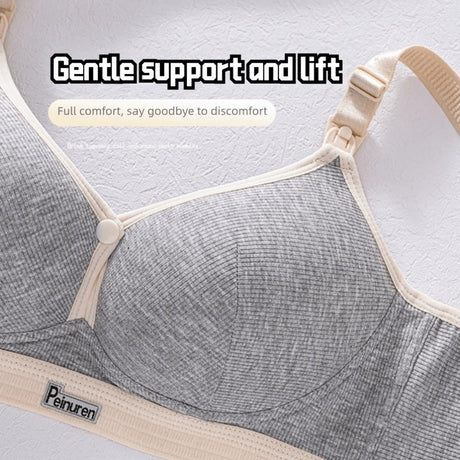 Pure Cotton Double Button Breastfeeding Bra Comfortable Breathable With Thin Gathered Maternity Bra Anti Sagging No Underwire