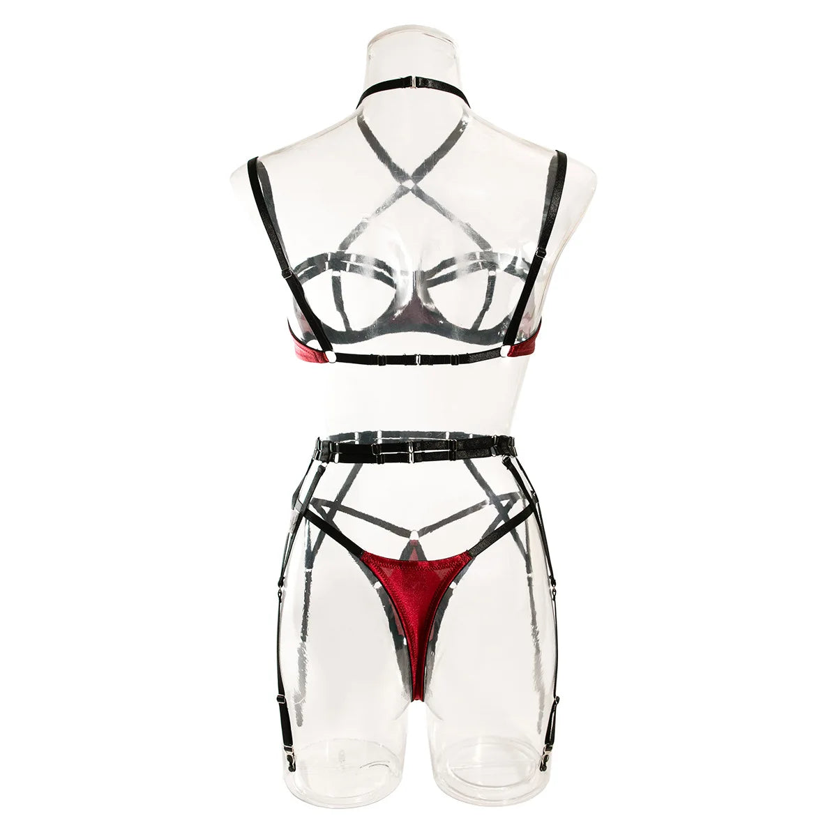 Sexy Lingerie Set for Women Hollow Out Open‑cup Underwire Bra Garter Belt Multi‑piece Bondage Lingerie Kit