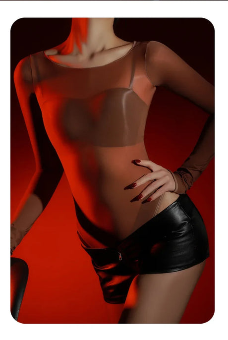 Sexy Women 5D Thin High Cut Bodysuit Oil Shiny Sheer See Through Elastic Tights Yoga Shaping Maid Jumpsuits Unisex Club Leotard