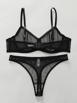 Fashion Stripes Style Lace Lingerie Set Ultra-Thin Red Lace Bra & Thong Sexy Ultra-Thin Underwear Set Ideal Gift for Her MR2864