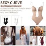 Backless Bodysuit Shapewear for Women Built-in Bra Multiple straps Thongs Body Shaper U Plunge Seam-free Faja with Open Crotch