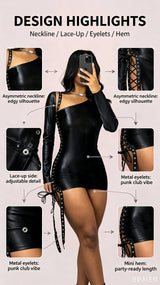 Sexy Black One-Shoulder Strap Dress with Long Sleeve And Bodycon Skirt for Women Fashionable Trendy Mini Dress