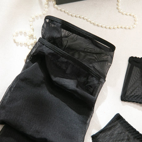 Ellolace Solid Lingeries Sexy Hot Sissy See Through Mesh Bra 3PC Set with Stockings Tempted Underwear Fancy Erotic Clubwear