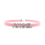 Sexy Rhinestone Letters Hotwife Collar Choker for Women Men DIY Customized Necklaces Pink Suede Leather Cosplay Jewelry Gift
