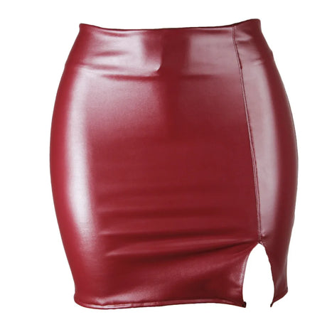 Women's Mini Skirt High Waist PU Leather Slim Slit Short Skirt Vintage Zipper Skinny Sexy Solid Black Leather Skirts for Women