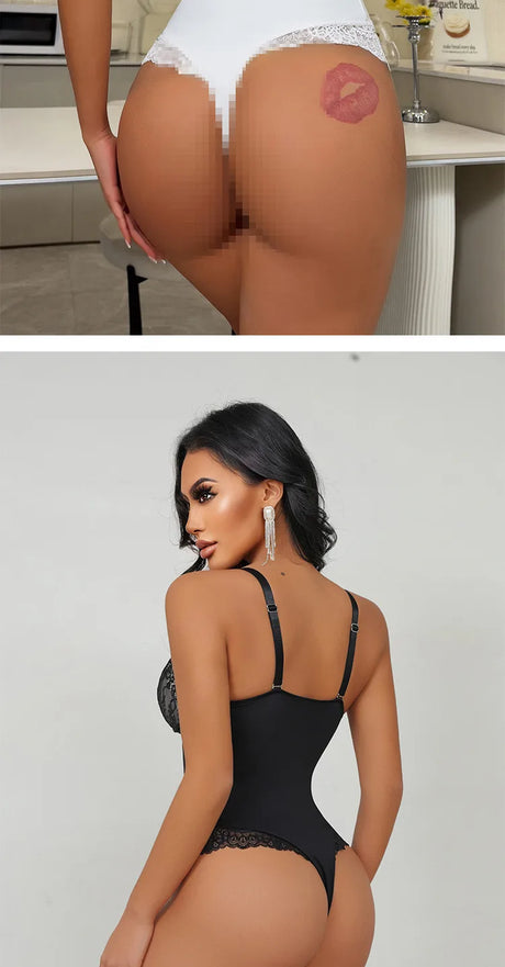 Soft Bodysuit Silky Touch Layer Bodysuits 2 Layers Shapewear Open Crotch Jumpsuit Soft Smooth Body Shaper Lace Bodysuits