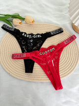 Custom Rhinestone Letter Name Thong Sexy Lace Panties Low-Rise Crystal Letter G-string Personalized Gift Wife Lover Anniversary