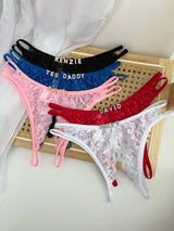 Custom Name Crystal Letter Briefs Sexy Lace Crotchless Knickers Hollow Waist Panties Open Gear Underpants Girlfriend Wife Gift