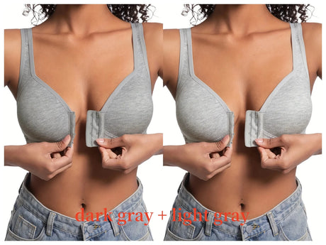 Women's Bra Wire-Free Front Closure Solid Color Full Coverage Fixed Cups More Considerate for Middle-Aged And Elderly Individual