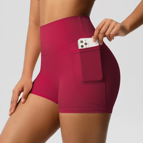 Solid Color Yoga Pants With Pockets Quick Drying High Waisted Gym Push Up Yoga Shorts for Woman Breathable Workout Fitness Short