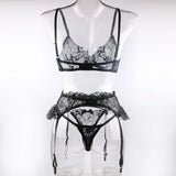 Krasapt Black Bow Embroidery See-Through Woman Lingerie 3Pcs Sexy Romantic Female Bra And Panty Garters Sets Exotic Onlyfans Kit
