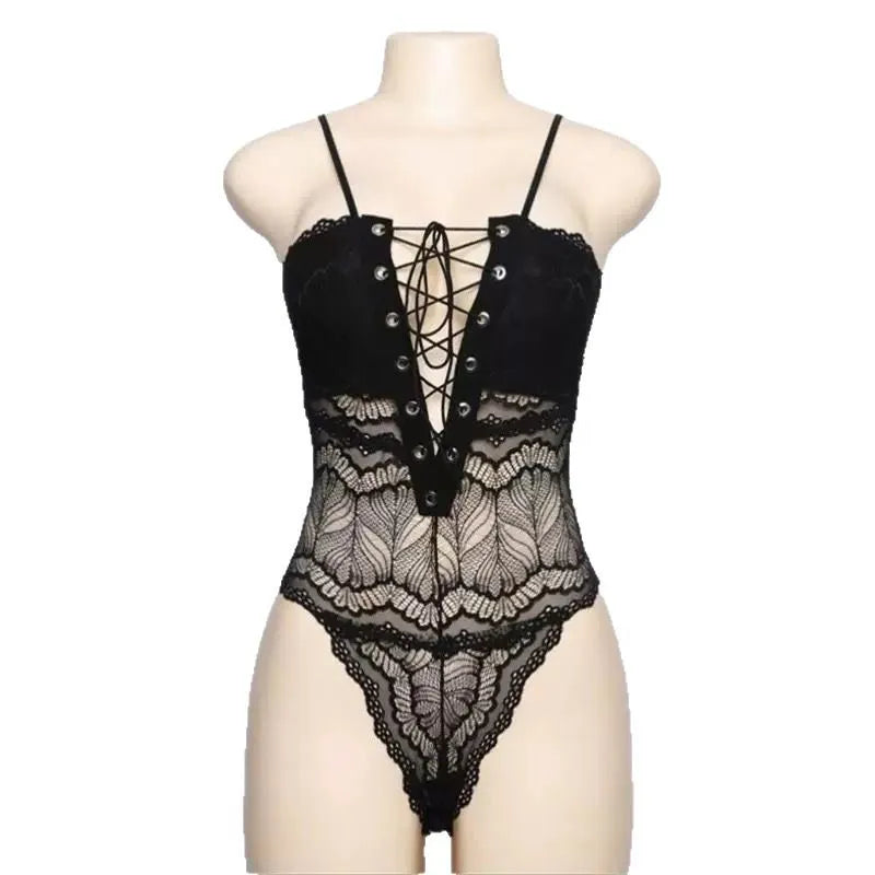 Lace Bodysuits Plus Size Sexy Lingerie for Women Erotic Underwear Sex Clothes Babydoll  Transparent V-neck Body Suit