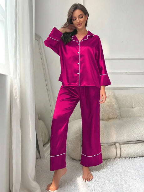Women's Pajama Set Sleepwear Suit Loungewear Pj Set Satin Long Sleeve Tops With Pants 2 Pieces Pjs Pajamas for Women Pyjama